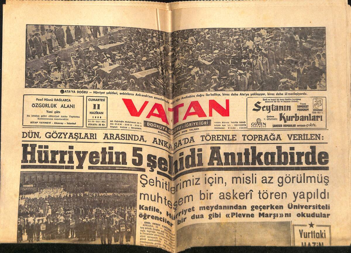 Vatan Gazetesi 11 Haziran 1960 - Buğday Alım Fiyatları Dün İlan Edildi - Florya Saltanatının İçyüzü GZ155946 - 1