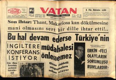 Vatan Gazetesi 11 Mart 1964 - Kıbrısta Rumlara Son İhtar GZ78795 - 1