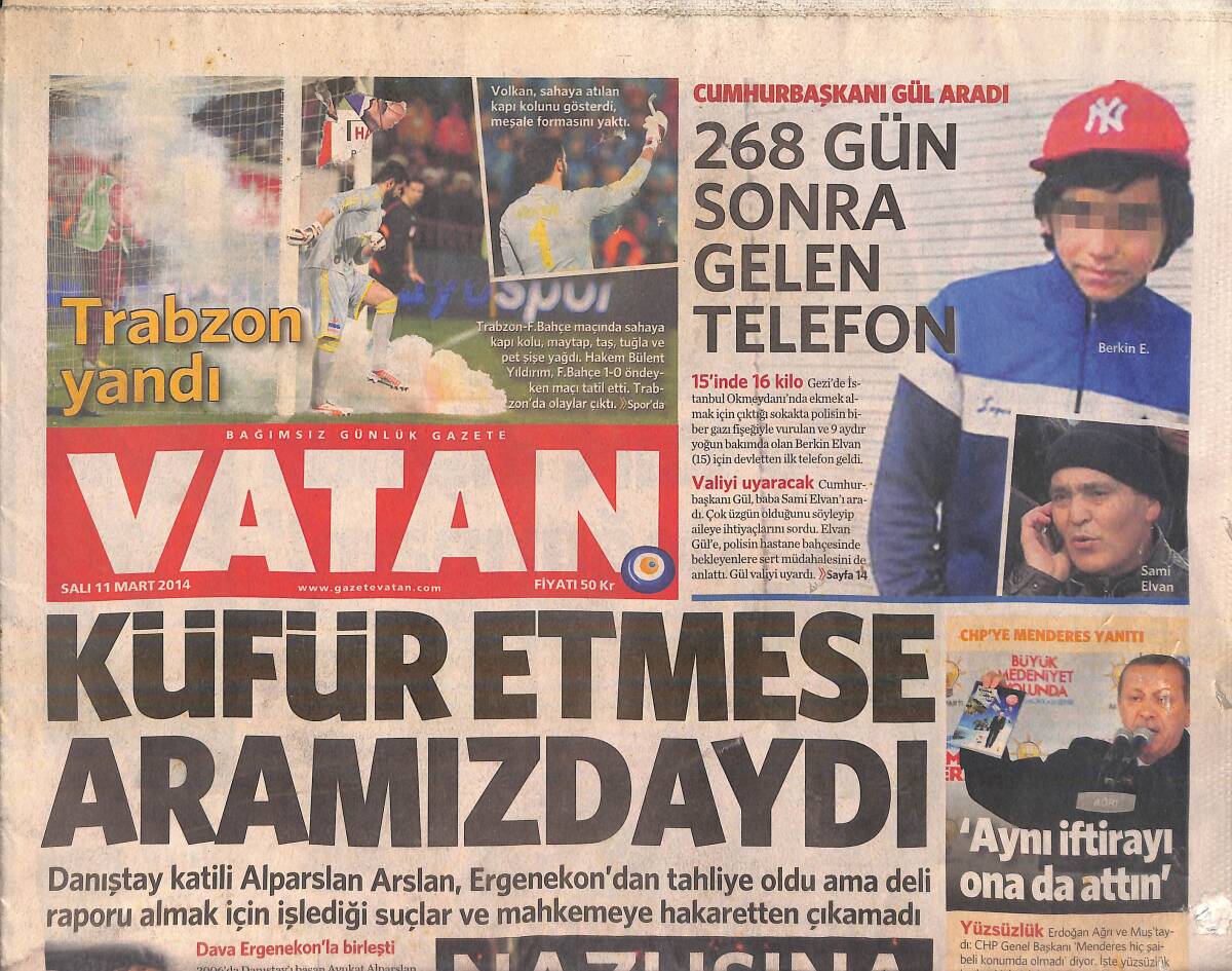 Vatan Gazetesi 11 Mart 2014 - HSYK'nın Gündemi Ergenekon Hakimleri - Rihanna Yine Şaşırtmadı GZ159786 - 1