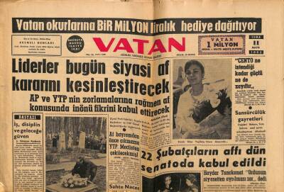 Vatan Gazetesi 11 Mayıs 1962 - 22 Şubatçıların Affı Senatoda Kabul Edildi GZ64666 - 1
