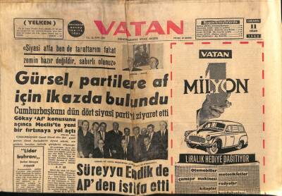 Vatan Gazetesi 11 Nisan 1962 - İnönü NATO Genel Sekreteri İle Görüştü GZ90554 - 1