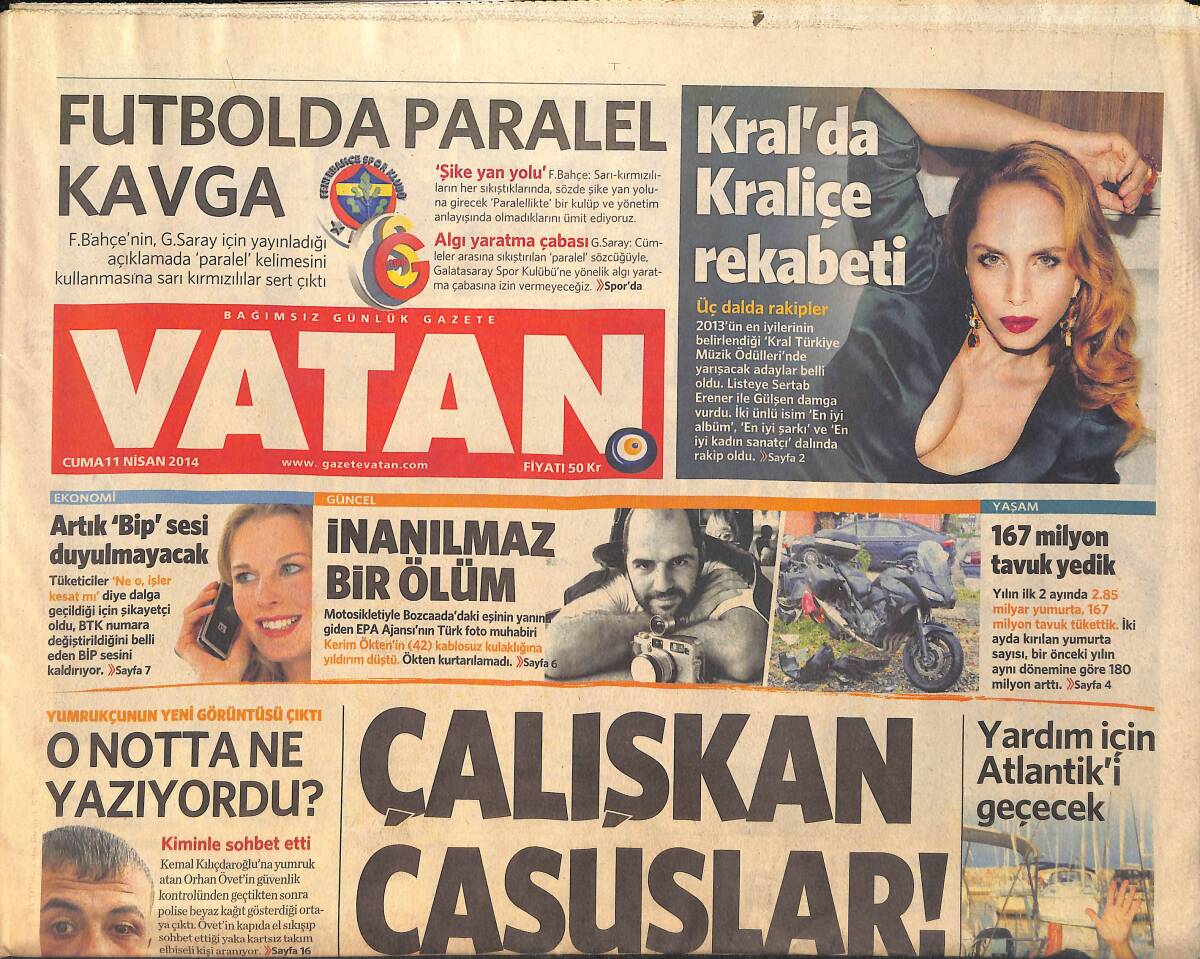 Vatan Gazetesi 11 Nisan 2014 - Futbolda Paralel Kavga - TDK : Ucube Hakaret Değil GZ159483 - 1
