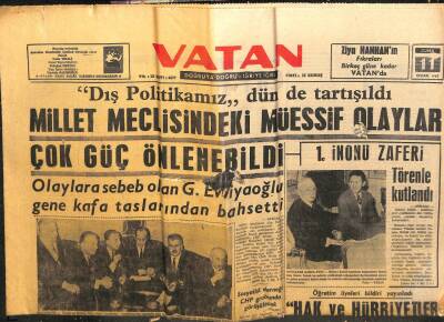 Vatan Gazetesi 11 Ocak 1963 - Millet Meclisindeki Müessif Olaylar Çok Güç Önlenebildi GZ103291 - 2