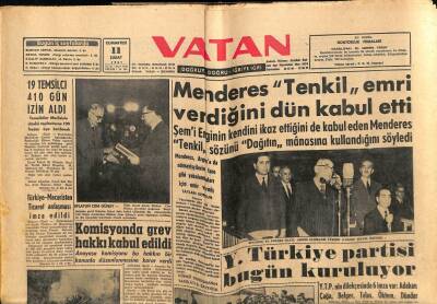 Vatan Gazetesi 11 Şubat 1961 - Adnan Menderes, Tenkil Emri Verdiğini Kabul Etti GZ64620 - 2