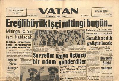 Vatan Gazetesi 12 Ağustos 1962 - Sovyetler Uzaya Üçüncü Bir Adam Gönderdiler GZ105648 - 1