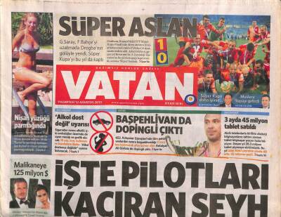 Vatan Gazetesi 12 Ağustos 2013 - Başpehlivan Ali Gürbüz de Dopingli Çıktı - Sinem Kobalın Nişan Yüzüğü Parmağında GZ106803 - 1
