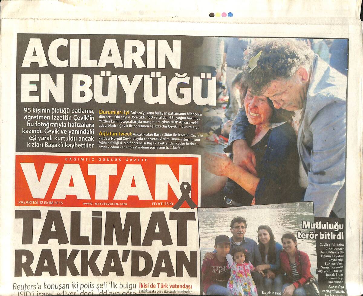 Vatan Gazetesi 12 Ekim 2015 - İsrail Gazze'yi Havadan Vurdu - Hamilton Şampiyonluğa Gidiyor GZ159531 - 1