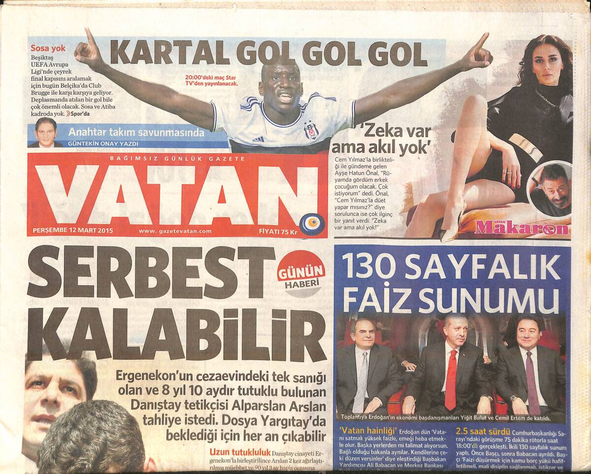 Vatan Gazetesi 12 Mart 2015 - IŞİD Celladı 10 Yaşında ! - Tarihi Sirkeci Garı Müze Oluyor GZ159511 - 1