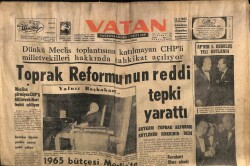 Vatan Gazetesi 12 Şubat 1965 - Toprak Reformunun Reddi Tepki Yarattı GZ64790 - 2