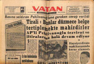 Vatan Gazetesi 13 Aralık 1962 - Satır 4leri Bedevi Olarak Vasıflandırdı GZ64808 - 1