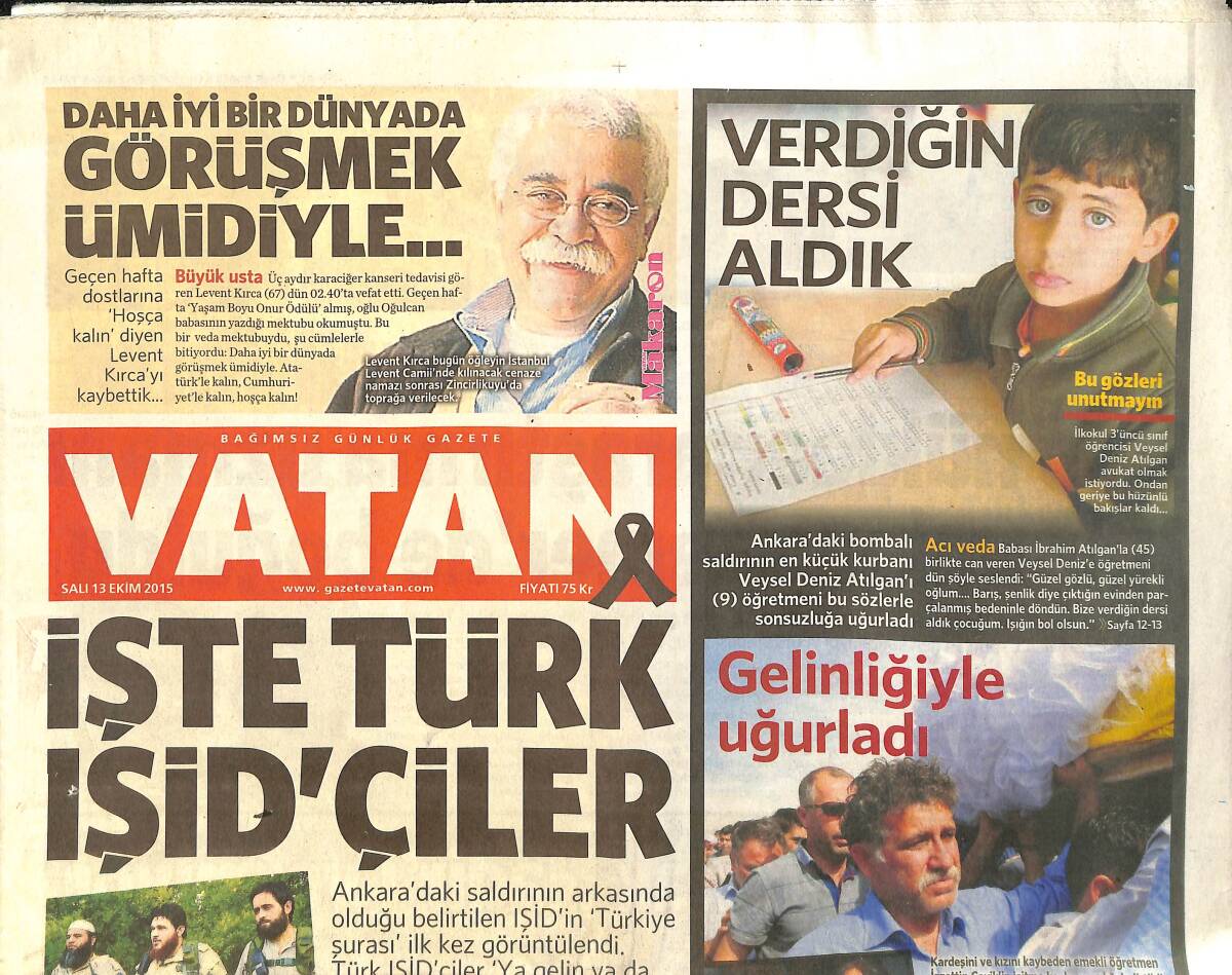 Vatan Gazetesi 13 Ekim 2015 - Geçen Hafta Dostlarına Hoşçakalın Diyen Levent Kırca'yı Kaybettik GZ159532 - 1