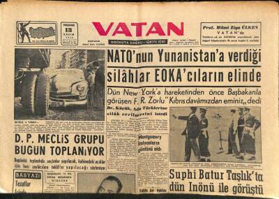 Vatan Gazetesi 13 Kasım 1958 - NATOnun Yunanistana Verdiği Silahlar EOKAcıların Elinde GZ90422 - 1