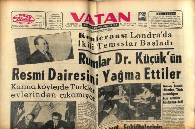 Vatan Gazetesi 13 Ocak 1964 - Rumlar Fazıl Küçükün Dairesini Yağma Ettiler GZ78997 - 1
