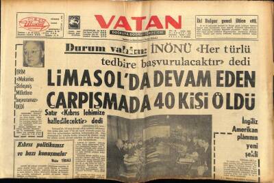 Vatan Gazetesi 13 Şubat 1964 - Limasolda Devam Eden Çarpışmada 40 Kişi Öldü GZ78846 - 1
