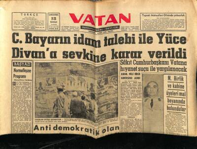 Vatan Gazetesi 13 Temmuz 1960 - Celal Bayarın İdam Talebi İle Yüce Divana Sevkine Karar Verildi GZ78935 - 1