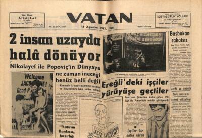 Vatan Gazetesi 14 Ağustos 1962 - 2 İnsan Uzayda Hala Dönüyor GZ64660 - 1