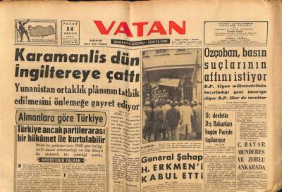 Vatan Gazetesi 14 Aralık 1958 - Celal Bayar Menderes Ve Zorlu Ankarada GZ64691 - 1