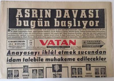 Vatan Gazetesi 14 Ekim 1960 - Anayasayı İhlal Etmek Suçundan İdam Talebiyle Muhakeme Edilecekler GZ26120 - 1