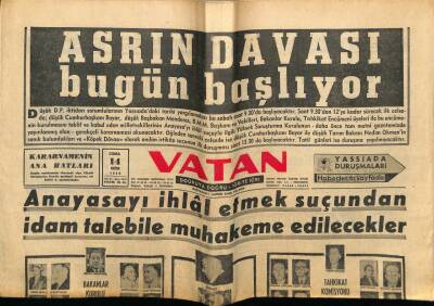 Vatan Gazetesi 14 Ekim 1960 - Asrın Davası Bugün Başlıyor, Adnan Menderes GZ78706 - 1