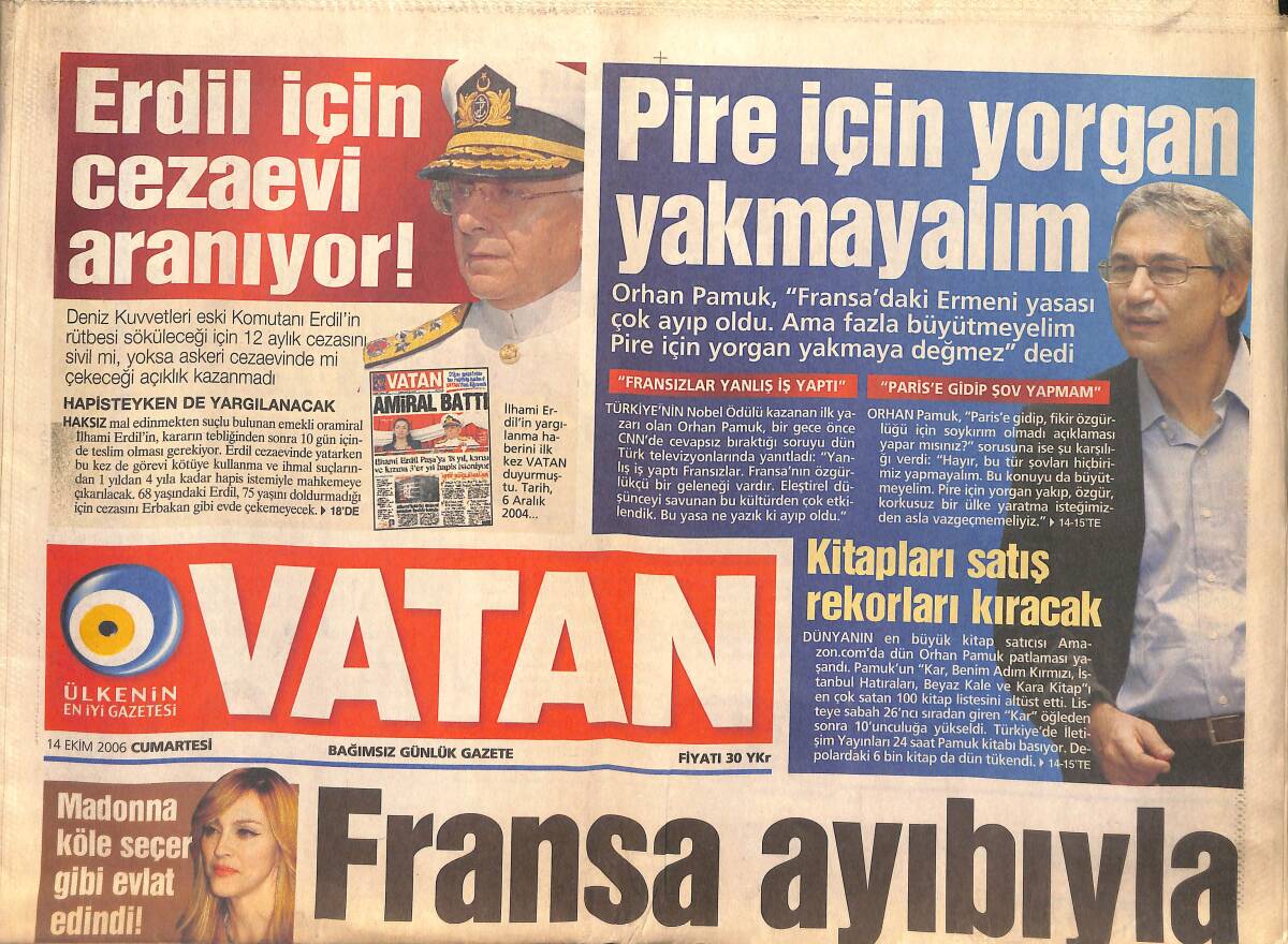 Vatan Gazetesi 14 Ekim 2006 - Madonna Köle Seçer Gibi Evlat Edindi ! - Fransız Ürünlerine Boykot Başladı GZ155717 - 1