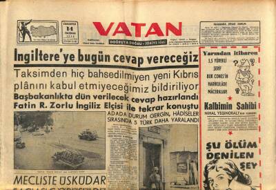 Vatan Gazetesi 14 Haziran 1958 - Taksimden Hiç Bahsedilmeyen Yeni Kıbrıs Planını Kabul Etmiyeceğimiz Bildiriliyor GZ90403 - 1