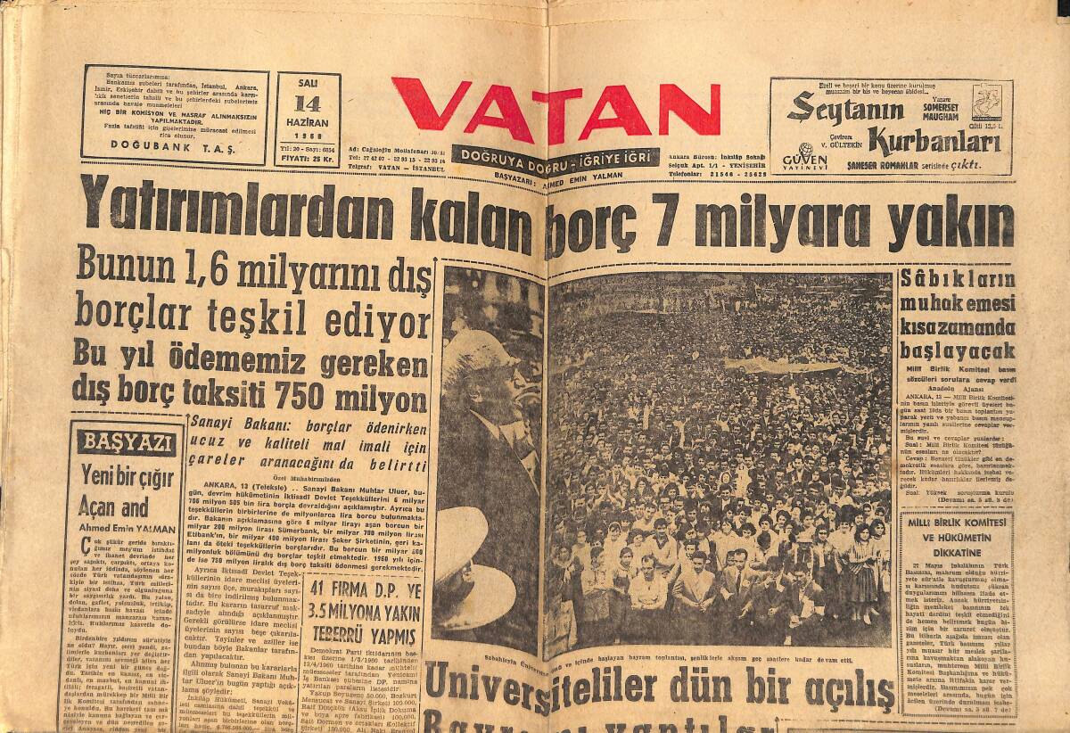 Vatan Gazetesi 14 Haziran 1968 - Gürsel'in Ethem Menderes'e Yazdığı Mektup Açıklandı - Farah Diba'nın Annesi GZ156627 - 1