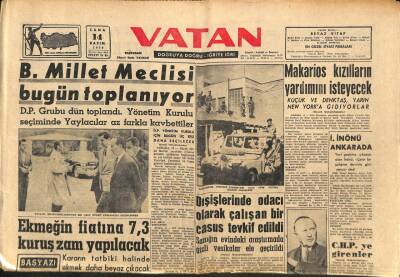 Vatan Gazetesi 14 Kasım 1958 - Adenauerle Karamanlis Herkesin Önünde Kavga Etti GZ90423 - 1