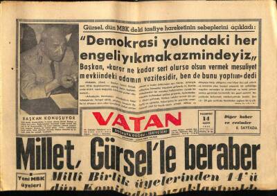 Vatan Gazetesi 14 Kasım 1960 - Millet Cemal Gürsel İle Beraber GZ78681 - 1