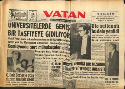 Vatan Gazetesi 14 Ocak 1958 - Rusya Türkiyeyi Tehtide Kalkıştı GZ71427 - 2