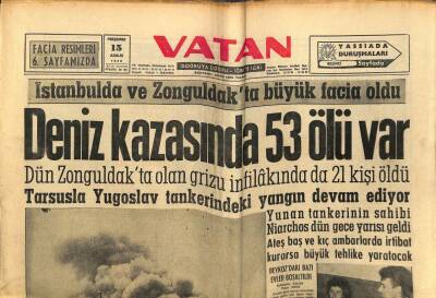 Vatan Gazetesi 15 Aralık 1960 - İstanbulda Deniz Kazasında 53 Ölü Var GZ78865 - 1