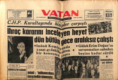 Vatan Gazetesi 15 Aralık 1962 - CHP Kurultayında Hizipler Çarpıştı GZ64803 - 2