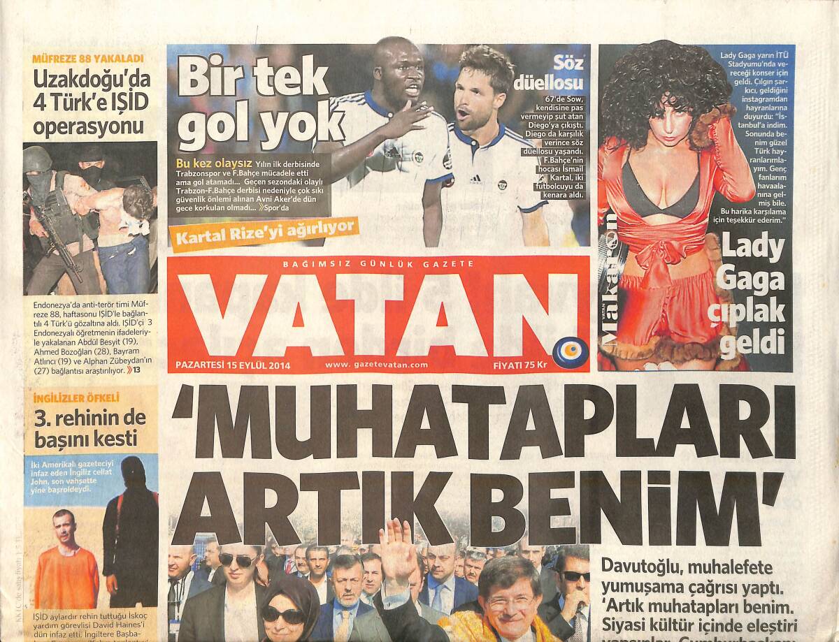 Vatan Gazetesi 15 Eylül 2014 - Prandelli'den Kötü Futbol Uyarısı - MASAK Futbol Kulüplerini Denetleyecek GZ159504 - 1