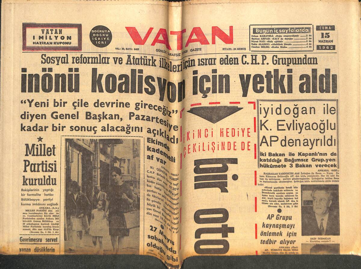 Vatan Gazetesi 15 Haziran 1962 - Tekel İşçileri Ücret Bareminin Tekrar Ele Alınmasını Sağladı GZ142914 - 1