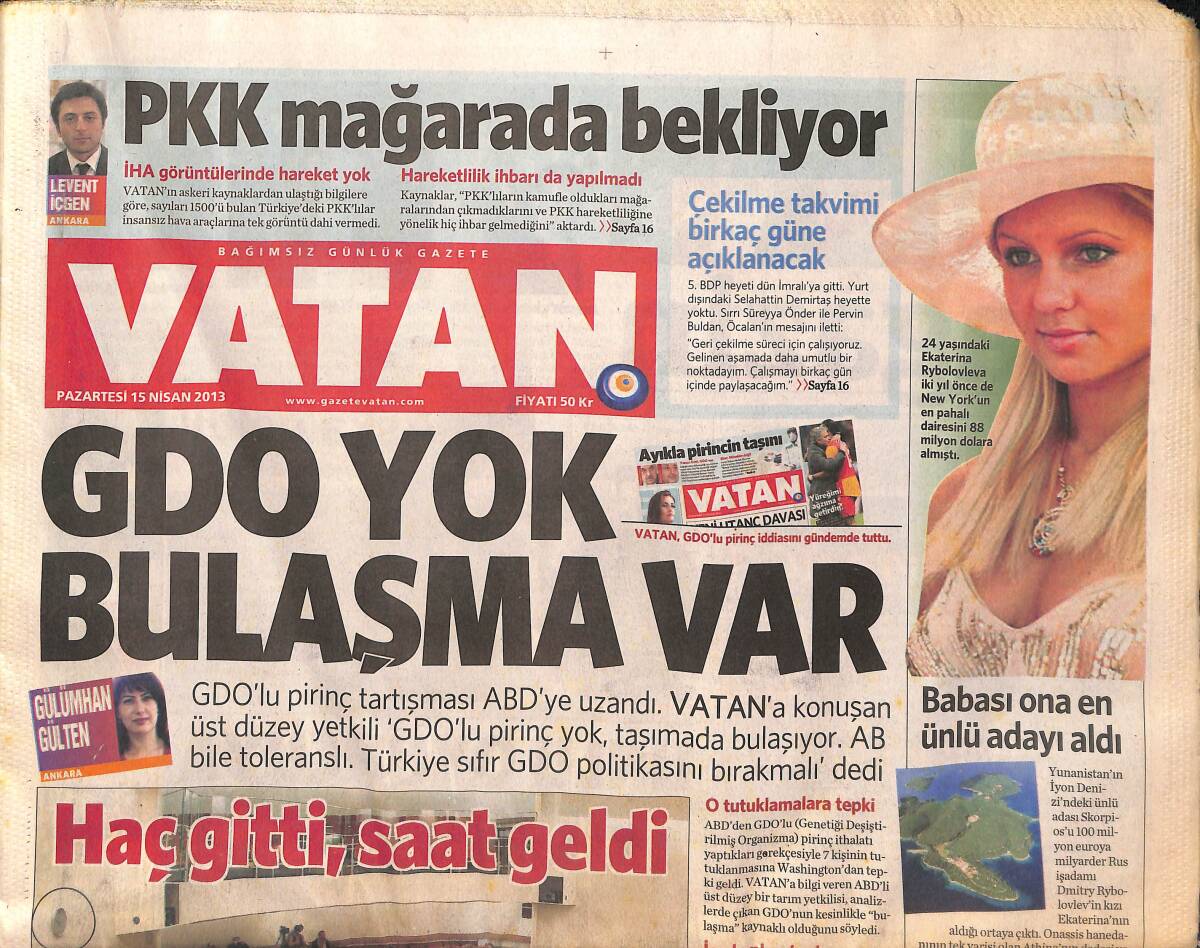 Vatan Gazetesi 15 Nisan 2013 - Ünlü Oyuncu Ali Sürmeli'ye 1 Yıl Hapis! - Aziz Yıldırım 'Meczup'tan' İfade Verecek! GZ136263 - 1