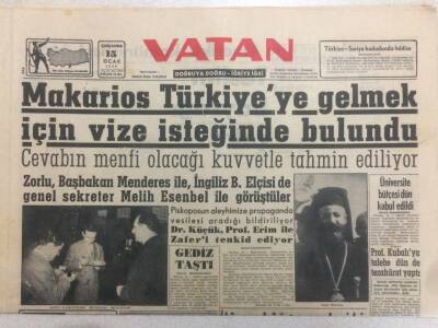 Vatan Gazetesi 15 Ocak 1958 - Makarios Türkiyeye Gelmek İçin Vize İstedi GZ52330 - 1