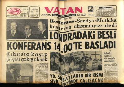 Vatan Gazetesi 15 Ocak 1964 - Kıbrısta Kayıp Sayısı Çok Yüksek GZ78995 - 1