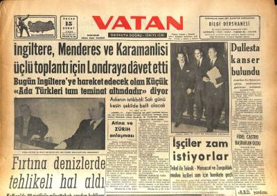 Vatan Gazetesi 15 Şubat 1959 - İngiltere , Menderes Ve Karamanlisi Üçlü Toplantı İçin Londraya Davet Etti GZ86064 - 1