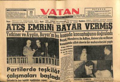 Vatan Gazetesi 15 Şubat 1961 - Ateş Emrini Celal Bayar Vermiş GZ64616 - 1
