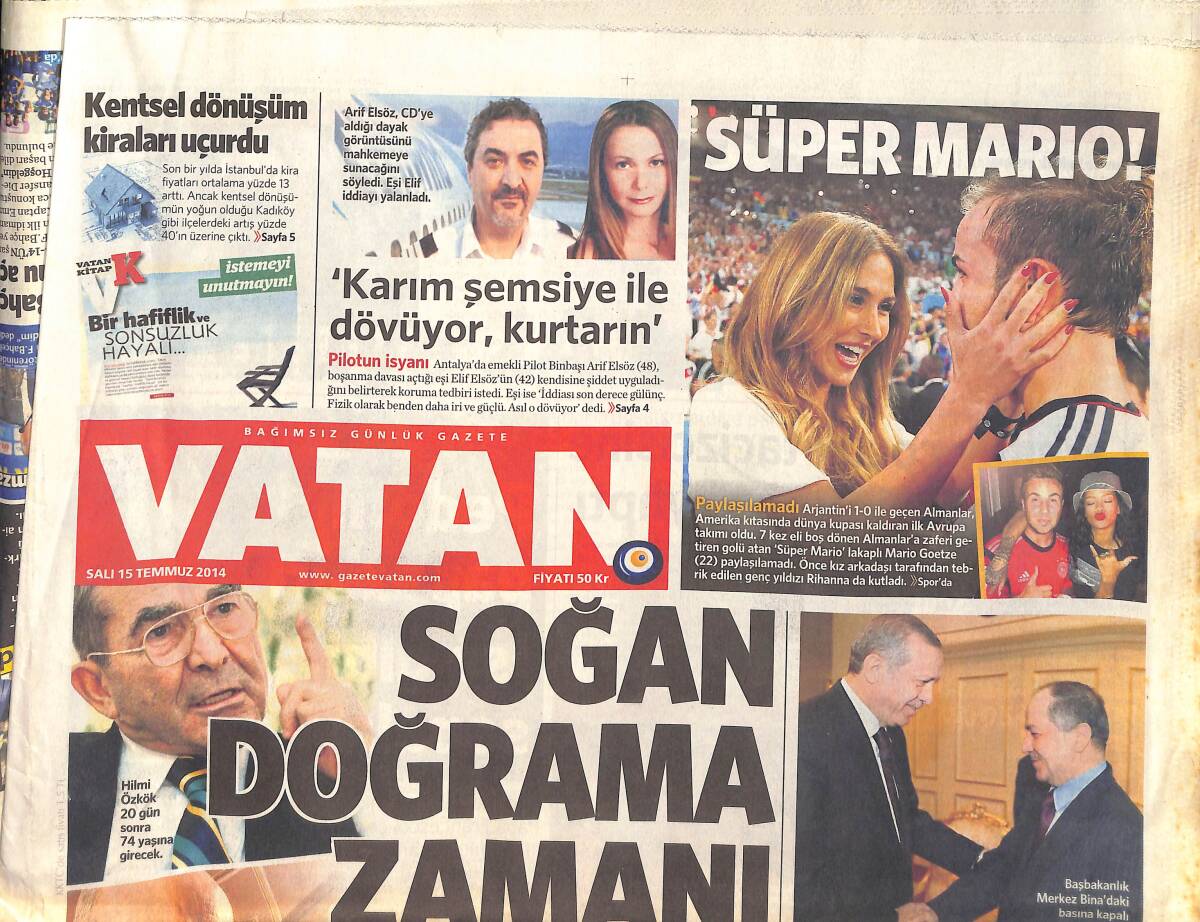 Vatan Gazetesi 15 Temmuz 2014 - 15 Bin TL'ye Bedelli Teklifi - Merkel Zirvede Bırakıyor ! GZ159480 - 1