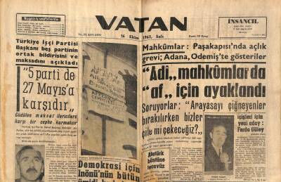 Vatan Gazetesi 16 Ekim 1962 - Adi Mahkumlarda Af İçin Ayaklandı GZ64764 - 1
