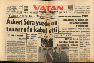 Vatan Gazetesi 16 Ekim 1964 - Yüksek Askeri Şura Toplantısı Bitti GZ64742 - 2