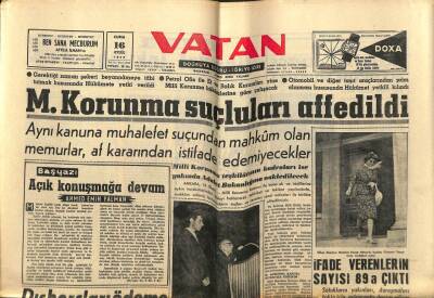 Vatan Gazetesi 16 Eylül 1960 - Milli Korunma Suçluları Affedildi GZ78900 - 1