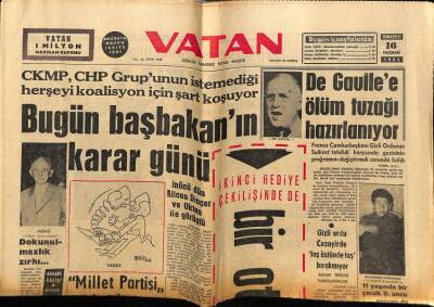 Vatan Gazetesi 16 Haziran 1962 - De Gaullee Ölüm Tuzağı Hazırlanıyor GZ78830 - 1