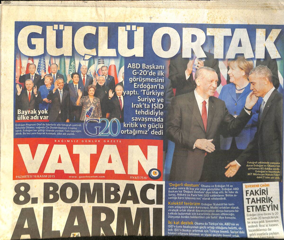 Vatan Gazetesi 16 Kasım 2015 - Hadise ''Üzerimde Fazlalık İstemem'' - 8.Bombacı Alarmı GZ159470 - 1