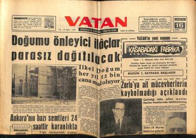 Vatan Gazetesi 16 Mart 1963 - Doğumu Önleyici İlaçlar Bedava Dağıtılacak GZ66107 - 1