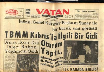 Vatan Gazetesi 16 Mart 1964 - TBMM Kıbrıs İle İlgili Gizli Oturum Yaptı GZ78792 - 1