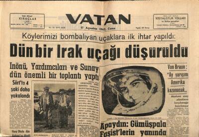Vatan Gazetesi 17 Ağustos 1962 - Köylerimizi Bombalayan Irak Uçağı Düşürüldü GZ64663 - 1