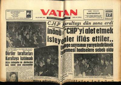 Vatan Gazetesi 17 Aralık 1962 - İnönü CHPyi Alet Etmek İsteyenler İflas Ettiler GZ89190 - 1