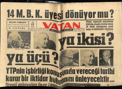 Vatan Gazetesi 17 Ekim 1961 - Ragıp Gümüşpala,Ekrem Alican,Osman Bölükbaşı GZ89203 - 1