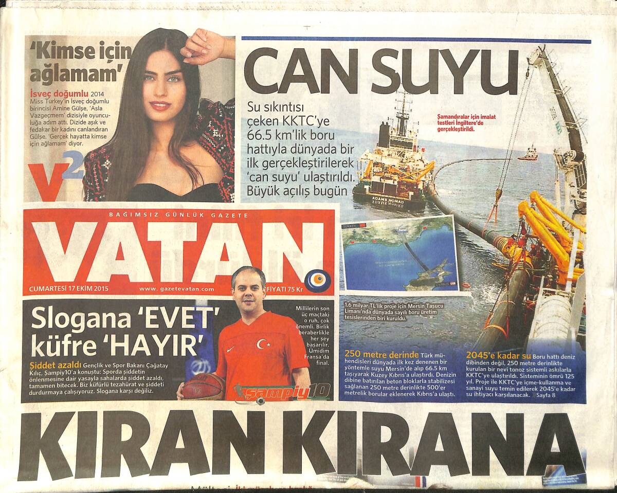 Vatan Gazetesi 17 Ekim 2015 - Memduh Ün , 95 Yaşında Hayata Veda Etti - Soma'da Cip Gerilimi GZ159530 - 1
